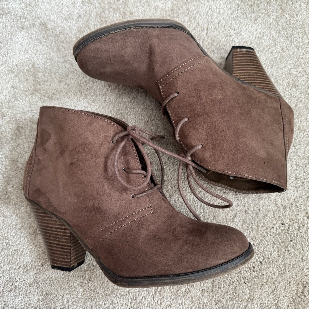 MIA Brown Suede Lace-Up Ankle Booties